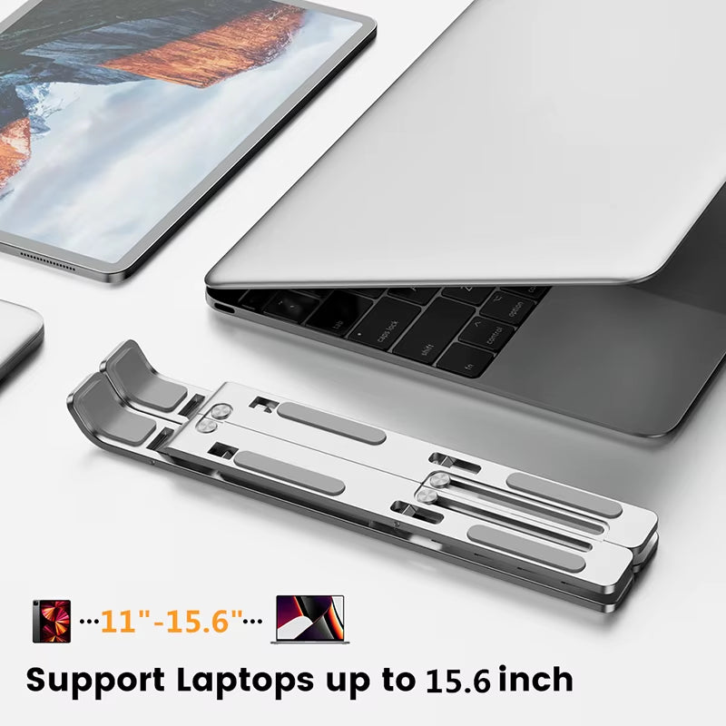 Elevate Your Workspace with the Adjustable Aluminum Alloy Laptop Stand - Foldable, Portable, and Non-Slip for Ultimate Cooling and Comfort
